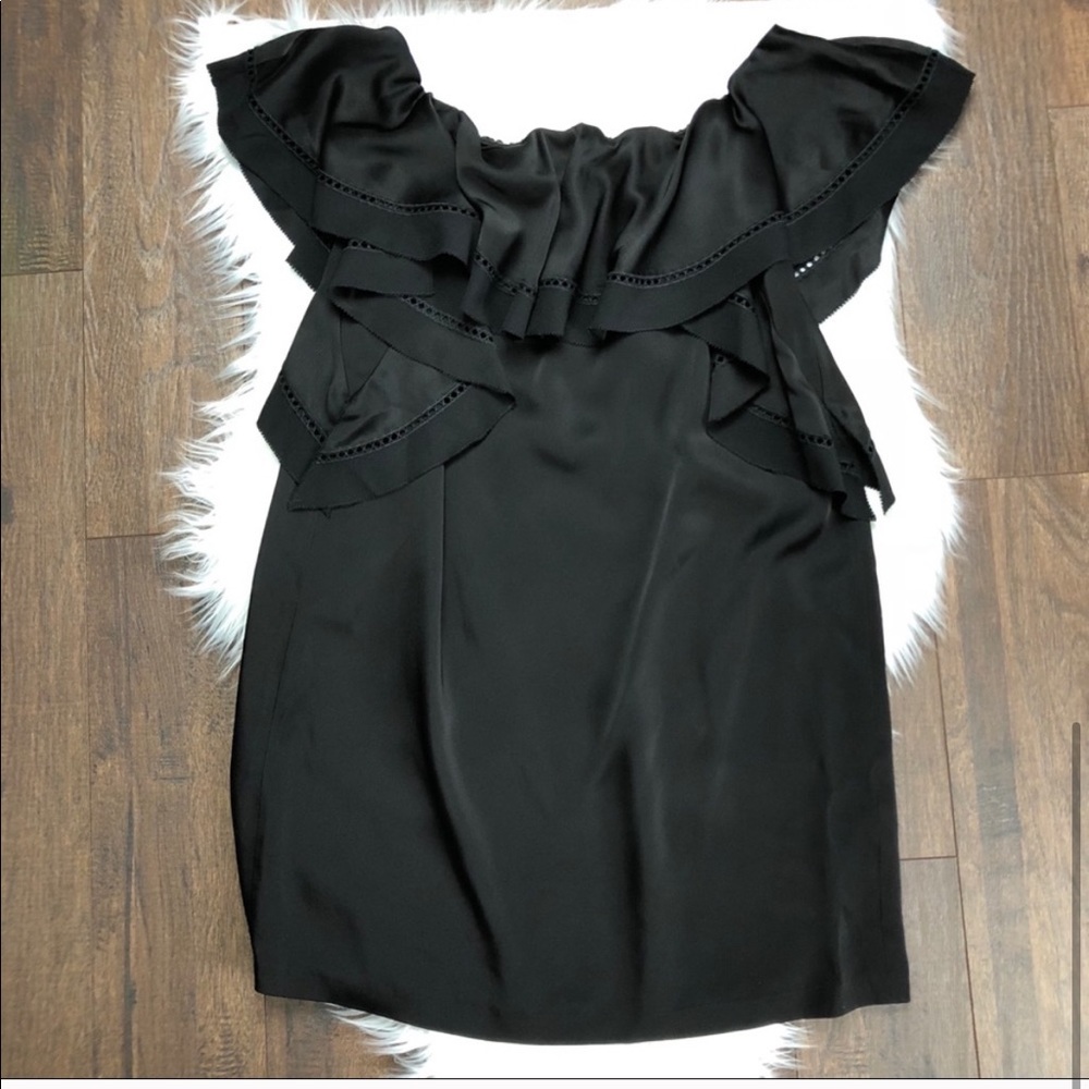 Rachel Zoe Black Satin Off Shoulder Dress